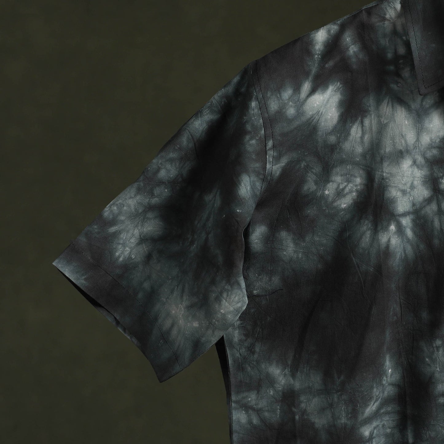 Black - pure cotton half sleeve tie-dye men shibori shirt