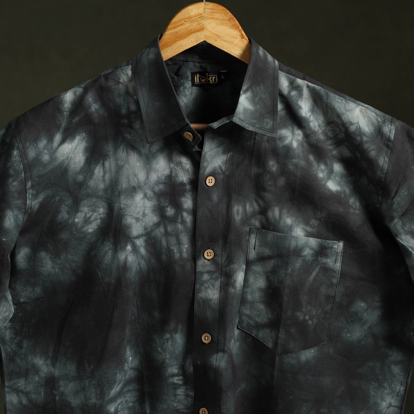 Black - pure cotton half sleeve tie-dye men shibori shirt