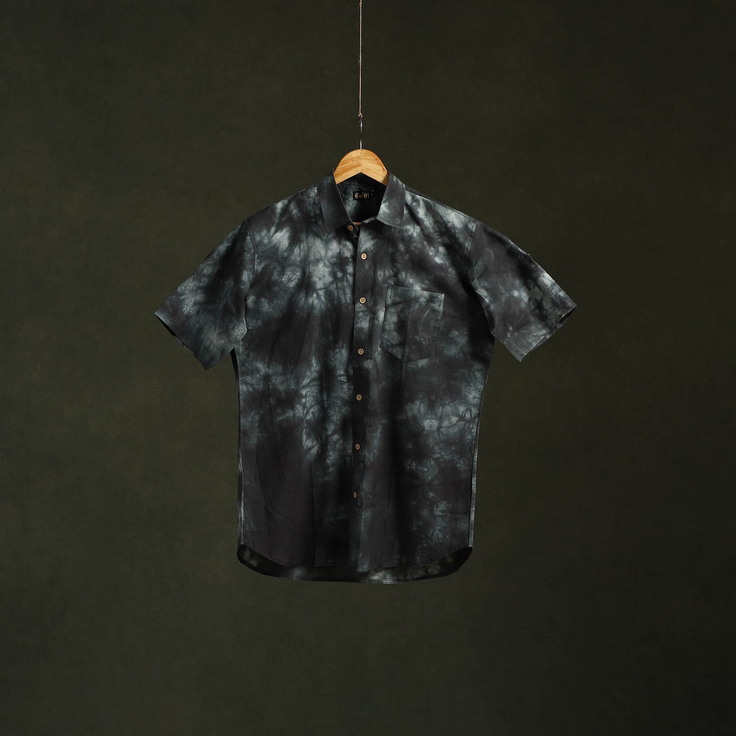 Black - pure cotton half sleeve tie-dye men shibori shirt