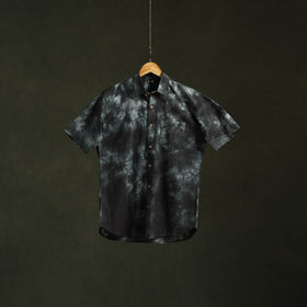 Black - pure cotton half sleeve tie-dye men shibori shirt