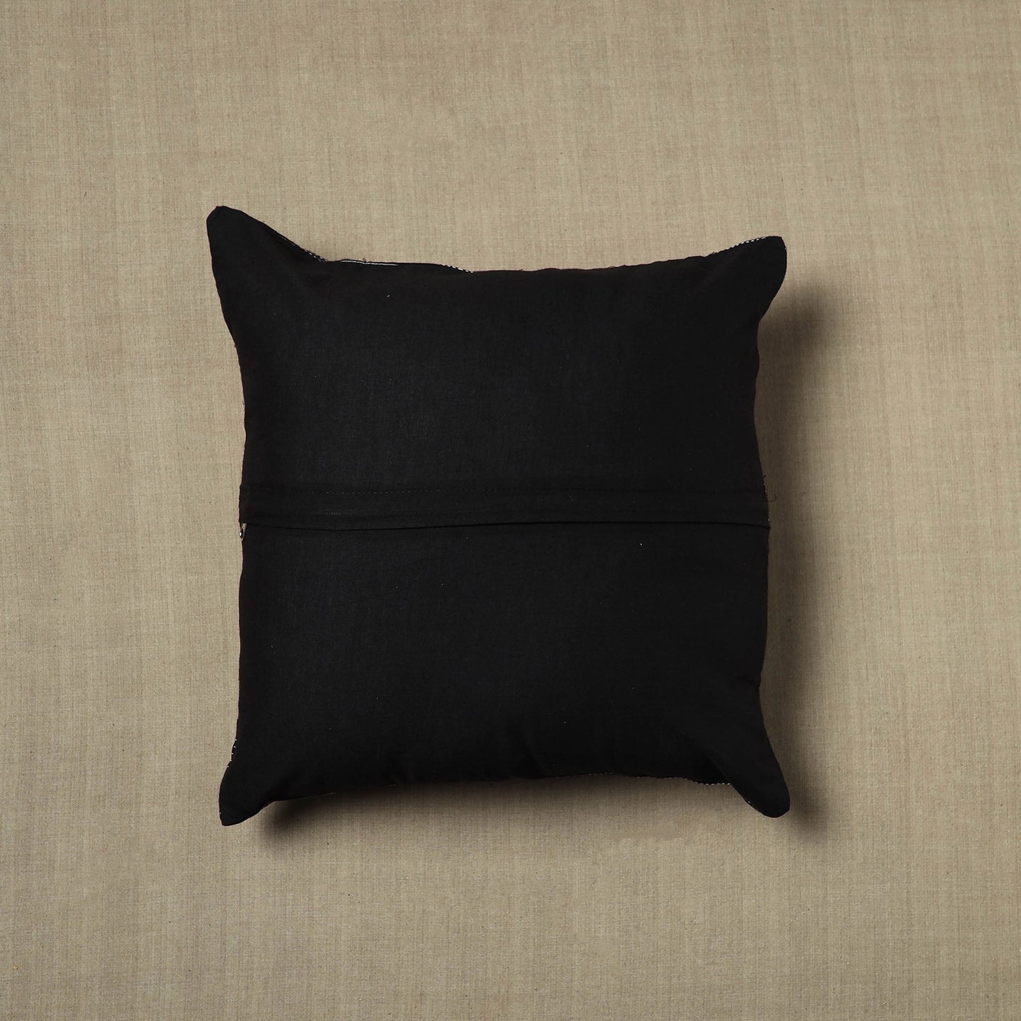 Black Kantha Stitch Ikat Cushion Cover