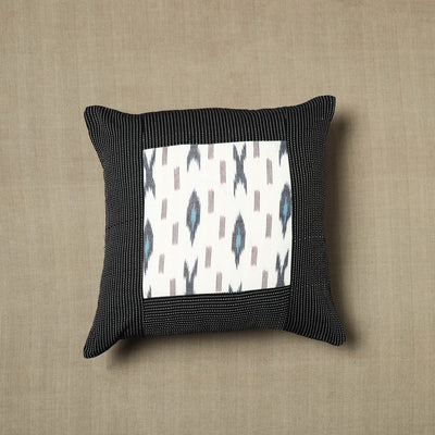 Black Kantha Stitch Ikat Cushion Cover