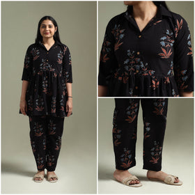 Pure cotton natural dyed ajrakh hand block print night suit