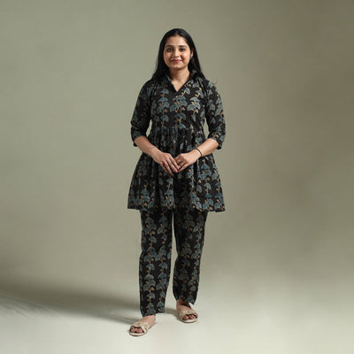Pure cotton natural dyed ajrakh hand block print night suit