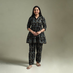 Pure cotton natural dyed ajrakh hand block print night suit