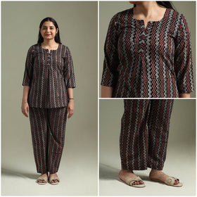 Pure cotton natural dyed ajrakh hand block print night suit