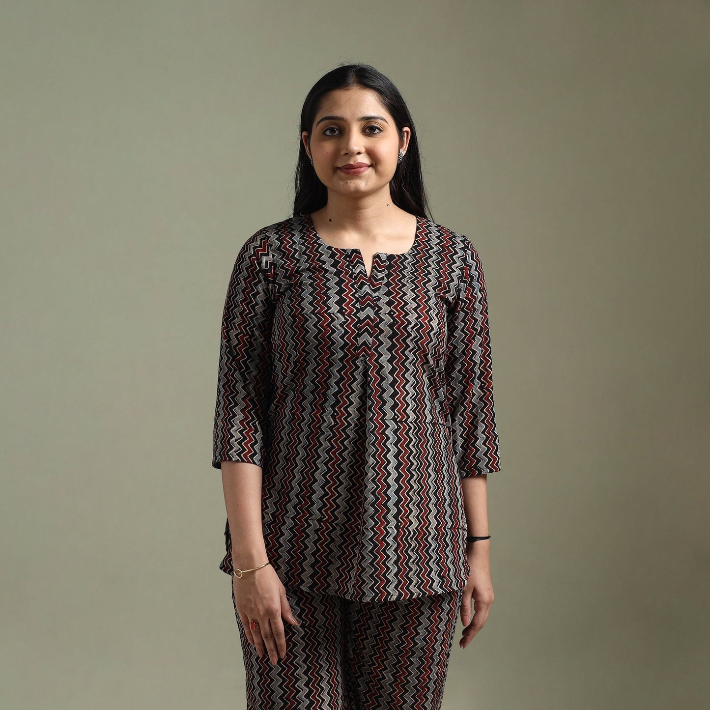 Pure cotton natural dyed ajrakh hand block print night suit