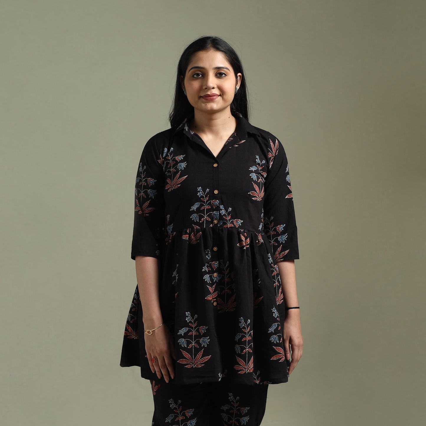 Pure cotton natural dyed ajrakh hand block print night suit