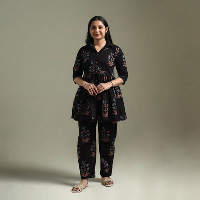 Pure cotton natural dyed ajrakh hand block print night suit