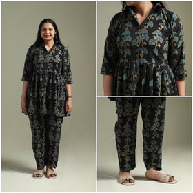 Pure cotton natural dyed ajrakh hand block print night suit