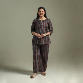 Pure cotton natural dyed ajrakh hand block print night suit