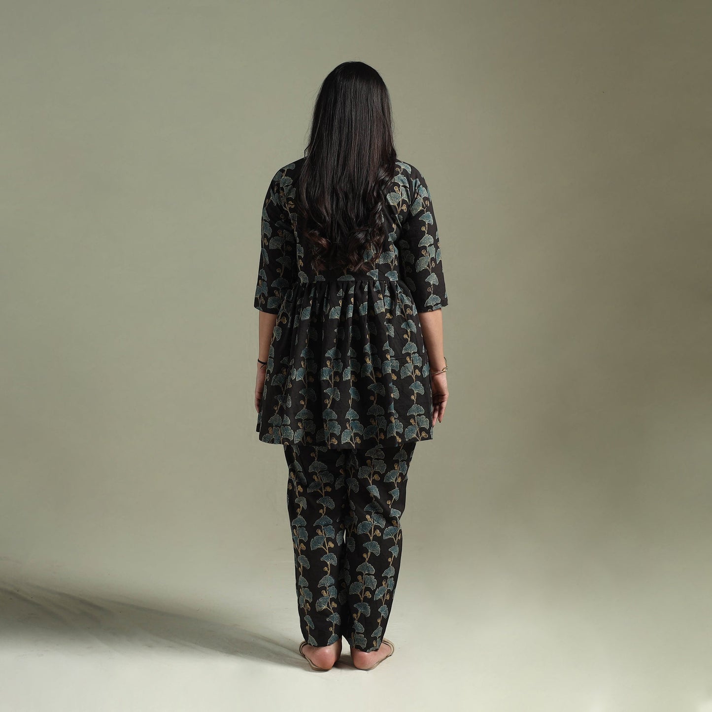 Pure cotton natural dyed ajrakh hand block print night suit