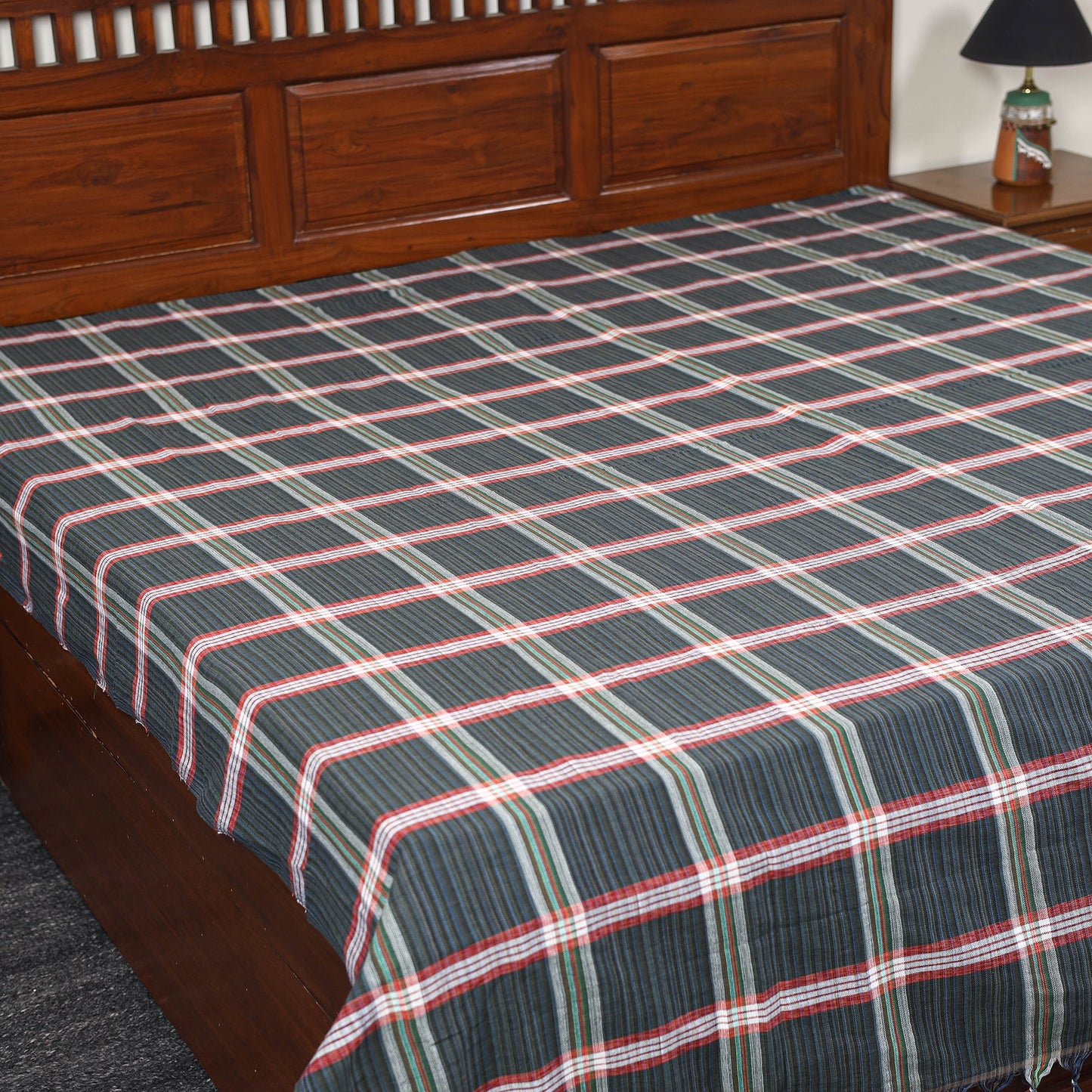 Buy Black Pure Handloom Double Cotton Bed Sheet