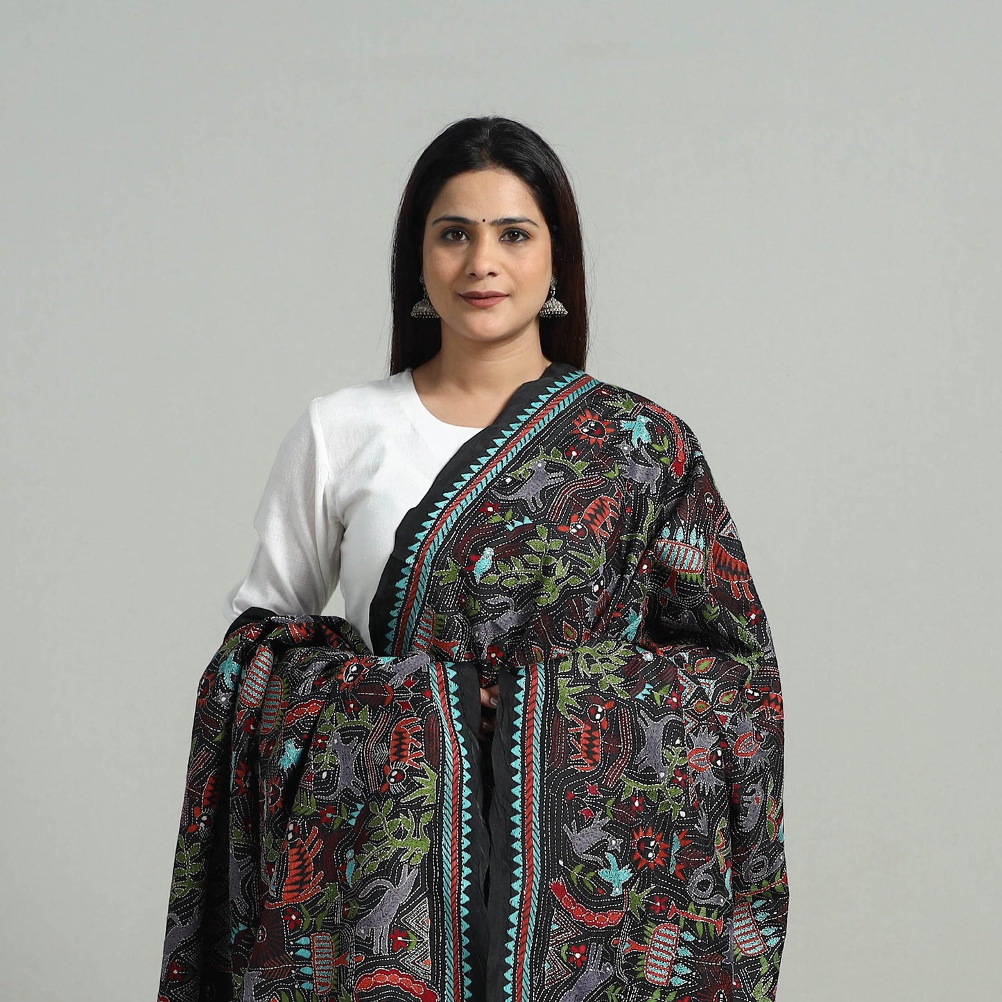  Pure Handloom Silk Bengal Kantha Work Dupatta