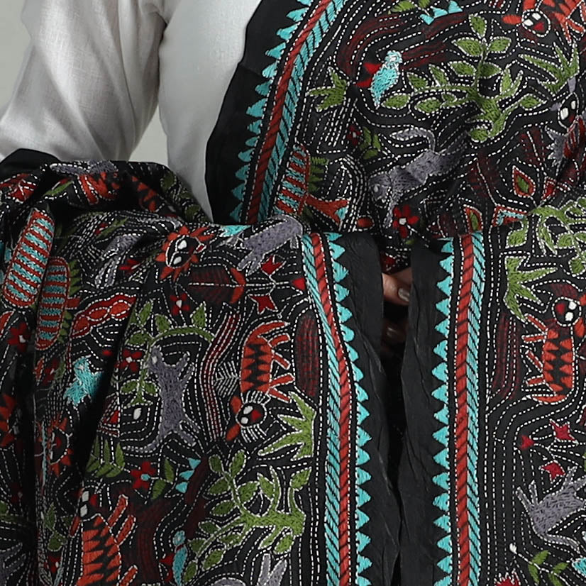  Pure Handloom Silk Bengal Kantha Work Dupatta