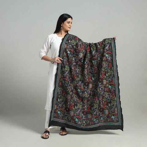  Pure Handloom Silk Bengal Kantha Work Dupatta
