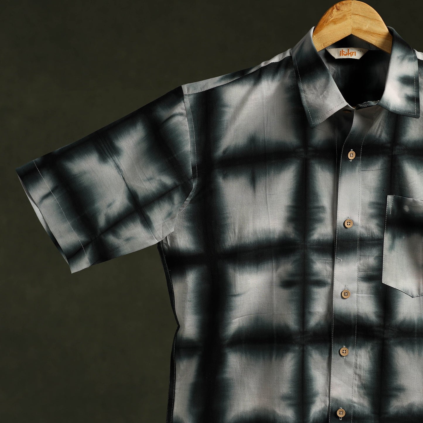 Pure mul cotton half sleeve tie-dye men shibori shirt 02