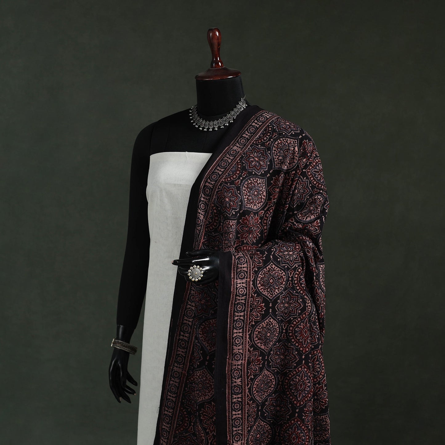 Black - pure mul cotton kutch hand block print natural dyed