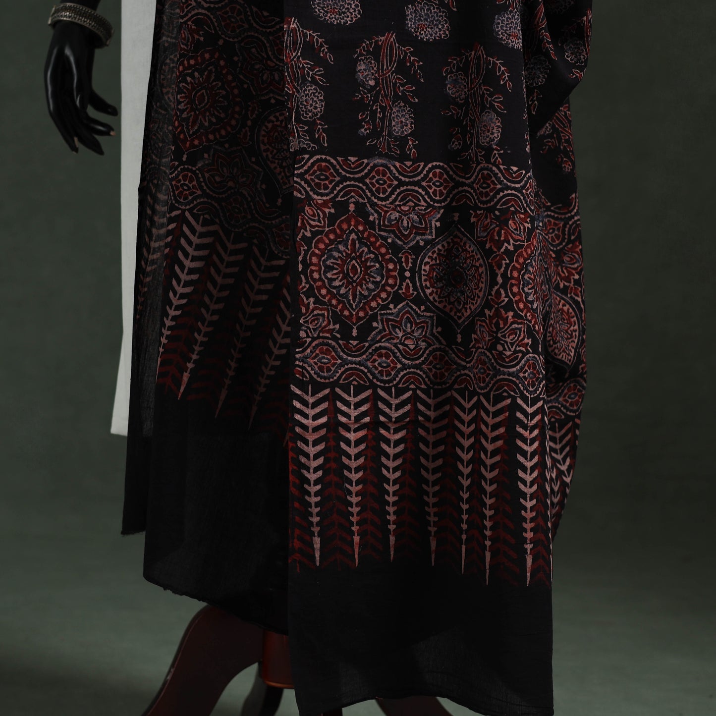 Black - pure mul cotton kutch hand block print natural dyed
