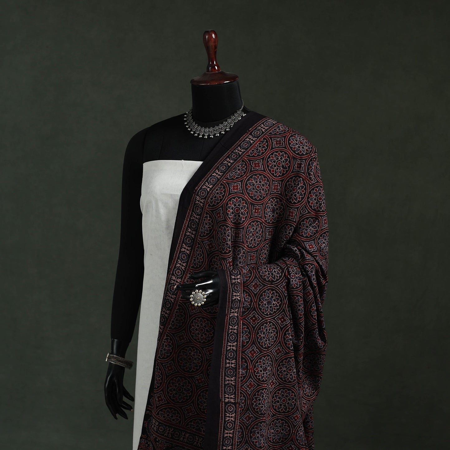 Black - pure mul cotton kutch hand block print natural dyed