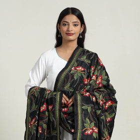 Black - pure silk bengal kantha embroidery dupatta 25
