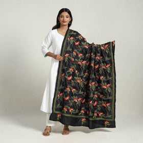 Black - pure silk bengal kantha embroidery dupatta 25