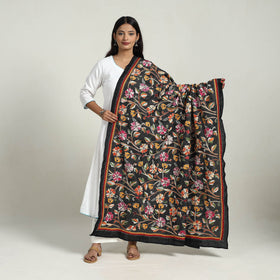Black - pure silk bengal kantha embroidery dupatta 28