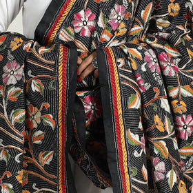 Black - pure silk bengal kantha embroidery dupatta 28