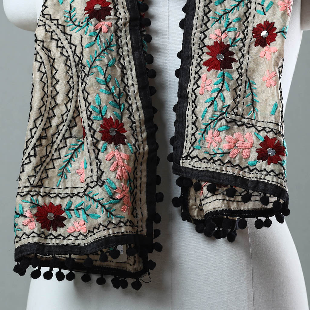 Black Ranihati Chanderi Silk Embroidered Stole