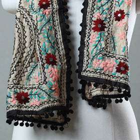 Black Ranihati Chanderi Silk Embroidered Stole