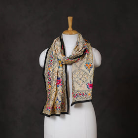 Black - ranihati chanderi silk hand embroidered stole 35