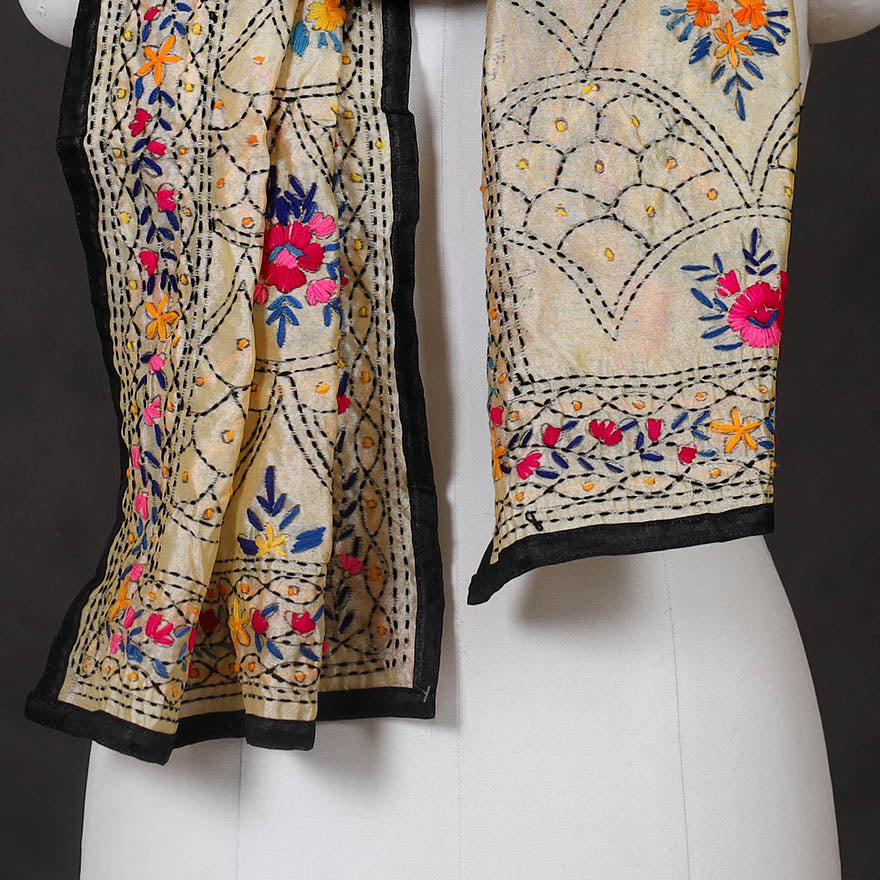 Black - ranihati chanderi silk hand embroidered stole 35