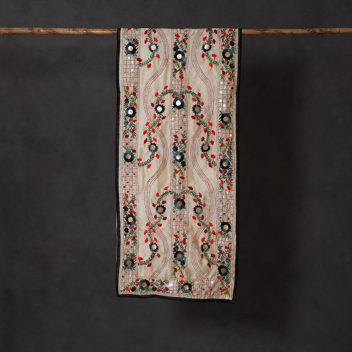 Black - ranihati chanderi silk hand embroidered stole 36