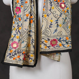 Black - ranihati chanderi silk hand embroidered stole 37