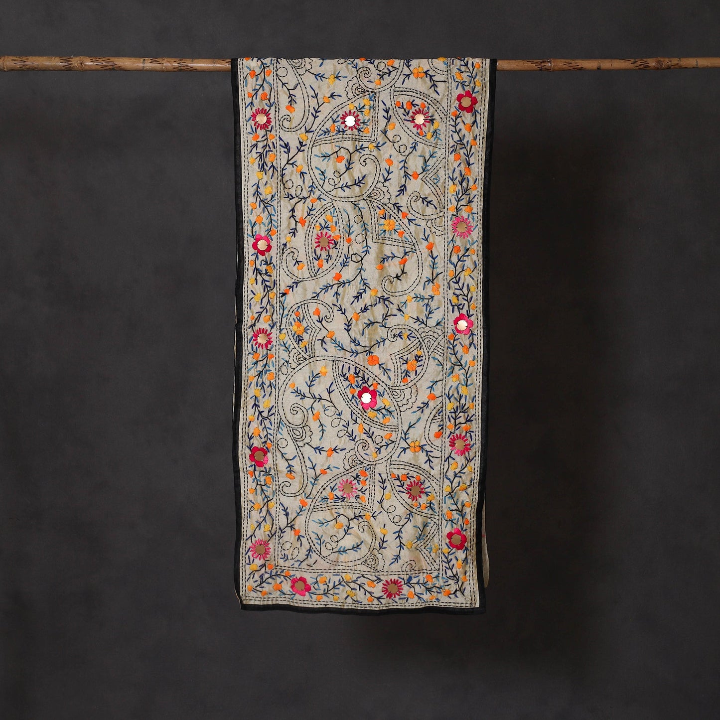 Black - ranihati chanderi silk hand embroidered stole 37