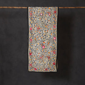Black - ranihati chanderi silk hand embroidered stole 37