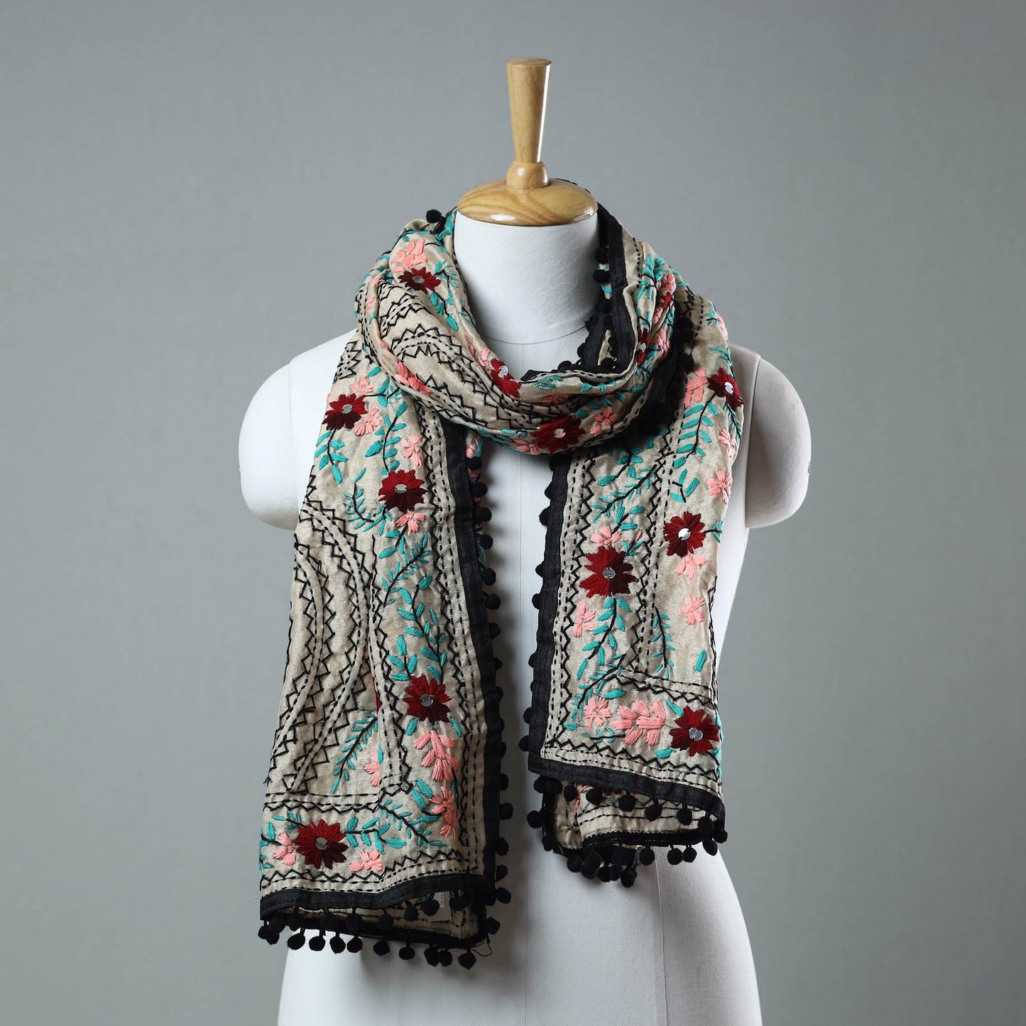 Black Ranihati Chanderi Silk Embroidered Stole