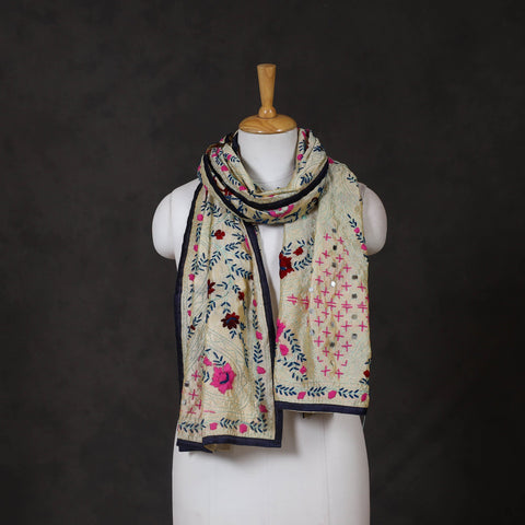 Black - ranihati chanderi silk hand embroidered stole 64