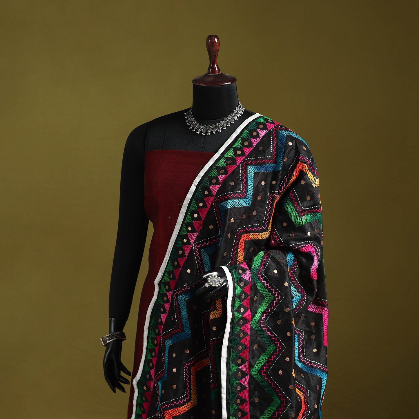Ranihati chanderi silk zig zag hand embroidery dupatta 36