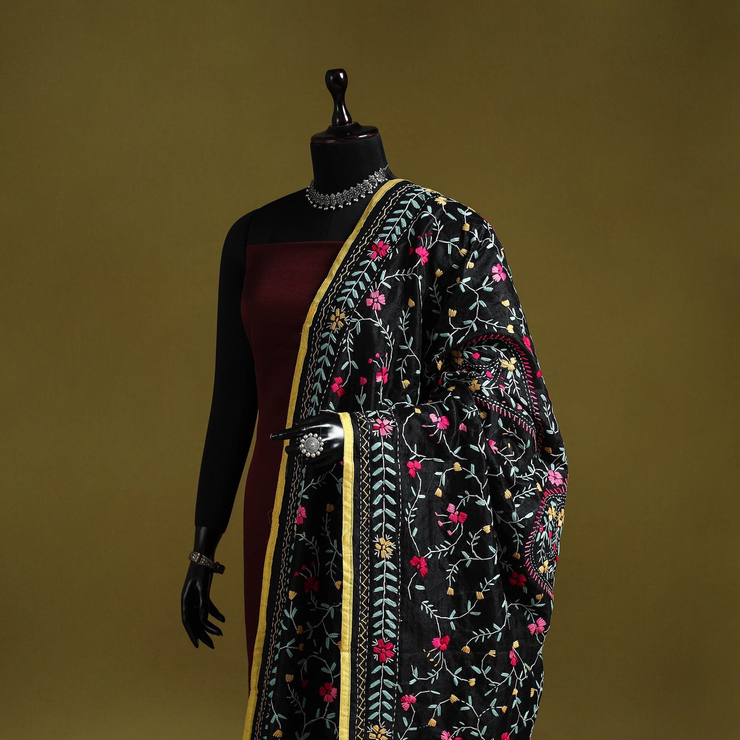 Ranihati chapa work chanderi silk hand embroidery dupatta