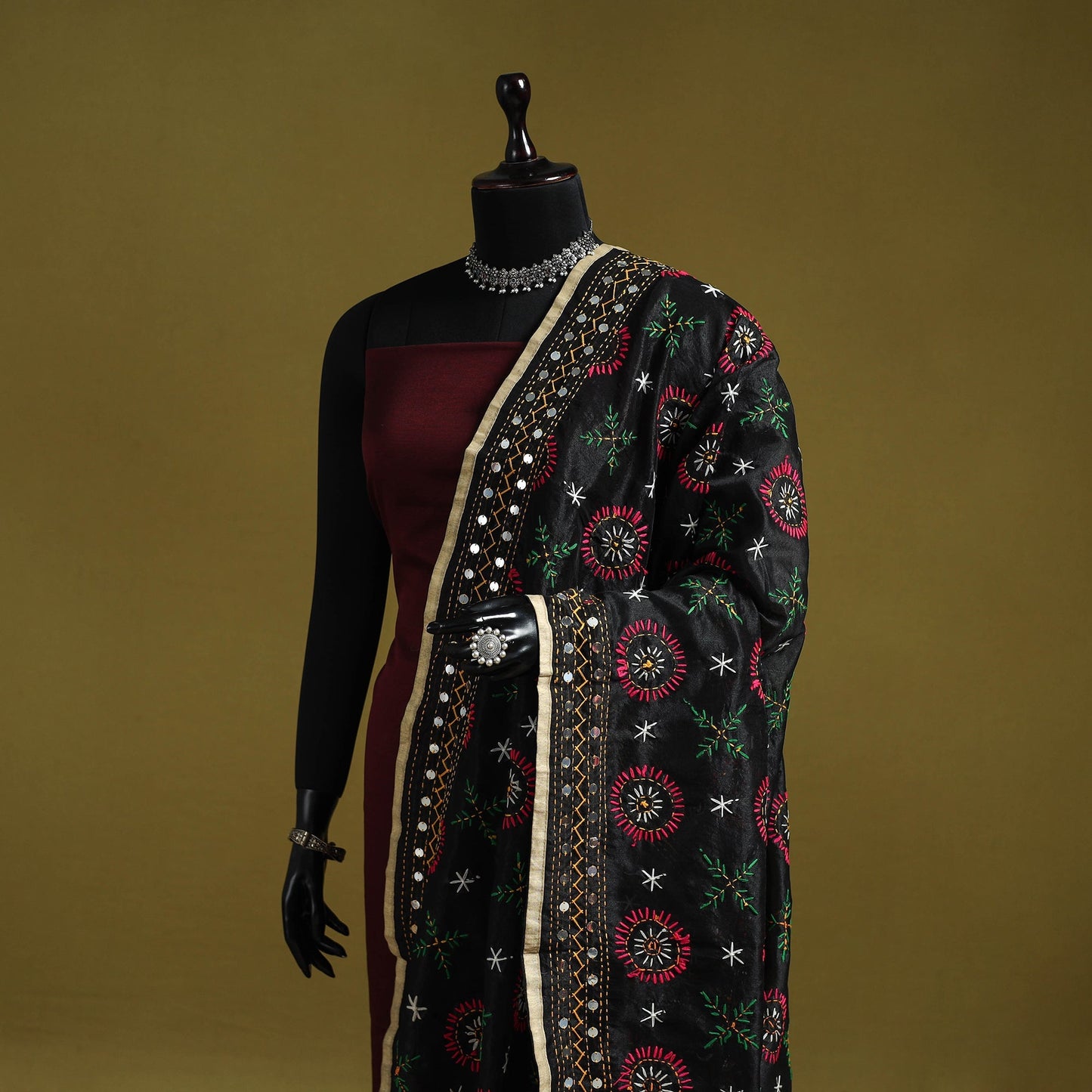 Ranihati chapa work chanderi silk hand embroidery dupatta