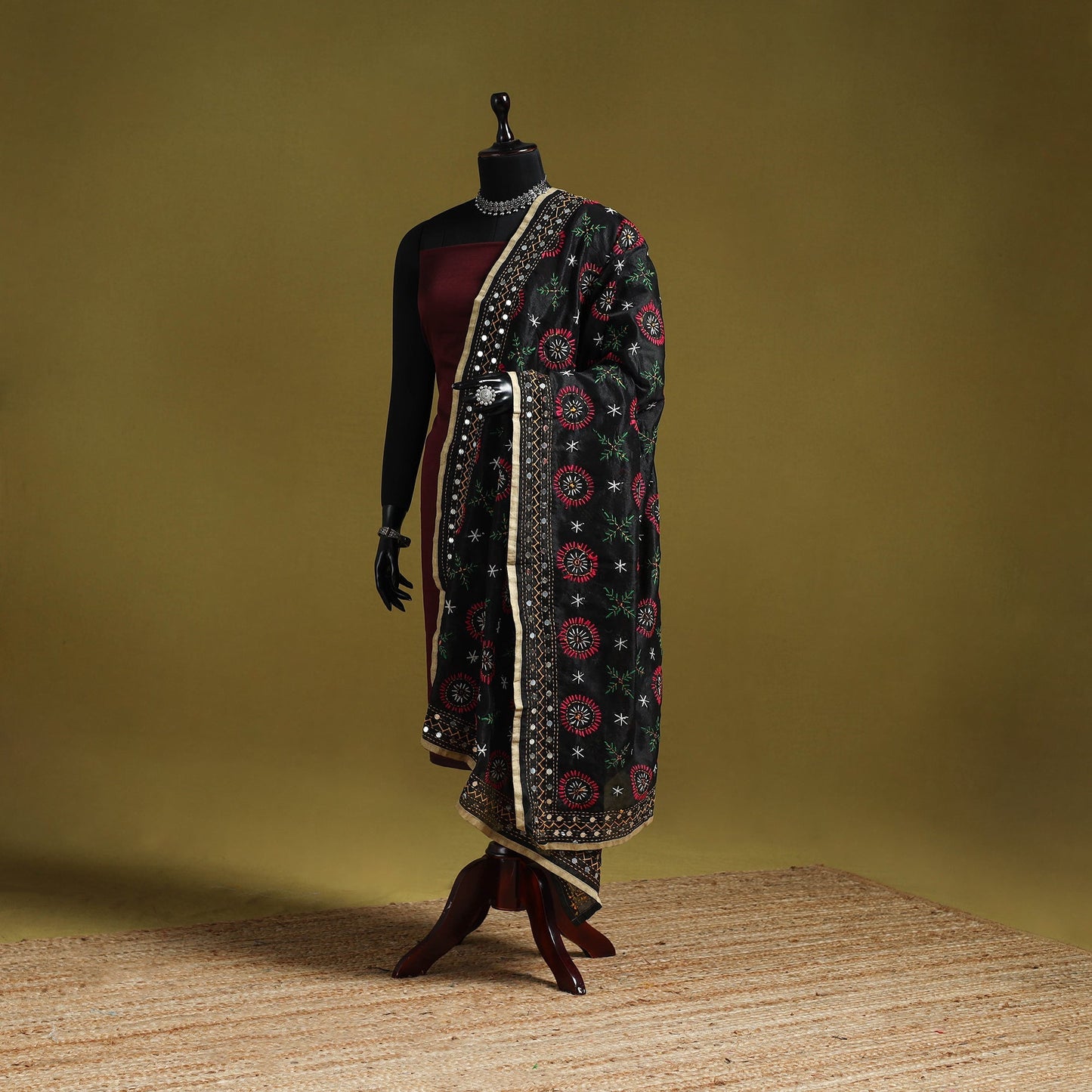 Ranihati chapa work chanderi silk hand embroidery dupatta