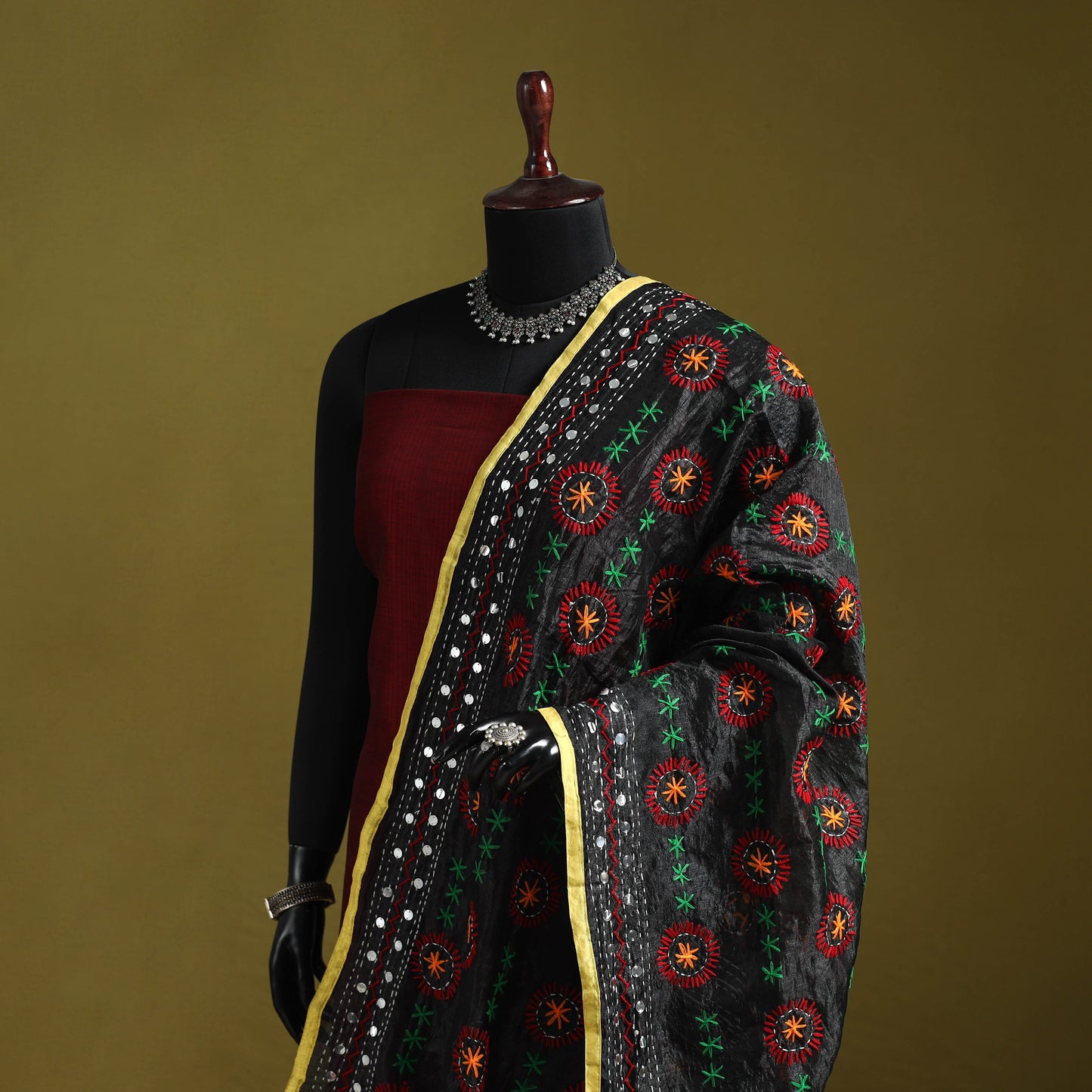 Ranihati chapa work chanderi silk hand embroidery dupatta