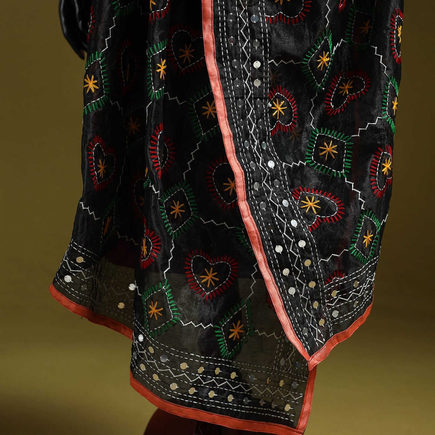 Ranihati chapa work chanderi silk hand embroidery dupatta
