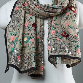 Black Ranihati Chapa Work Embroidery Chanderi Silk Stole