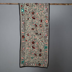 Black Ranihati Chapa Work Embroidery Chanderi Silk Stole