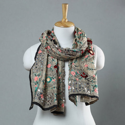 Black Ranihati Chapa Work Embroidery Chanderi Silk Stole