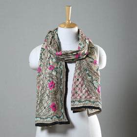 Black Ranihati Chapa Work Embroidery Chanderi Silk Stole