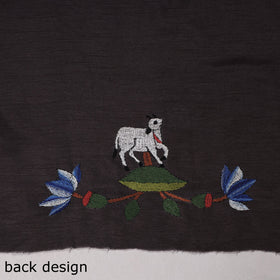 Black Bengal Kantha Embroidery Raw Silk Blouse Piece 