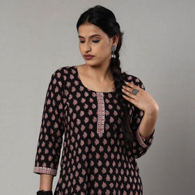 Black & red bagh printing cotton long kurta - handcrafted